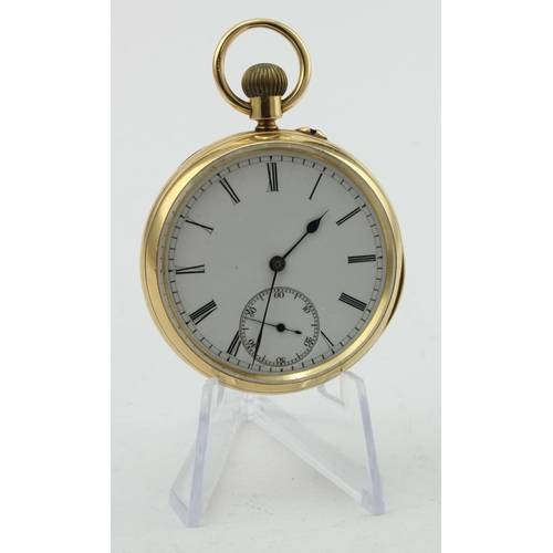 771 - Gents 18ct cased open face pocket watch, hallmarked London 1899. The white dial with black roman num... 