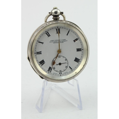 775 - Gents silver cased open face pocket watch by John Purser & Sons, import marks for London 1915. The s... 