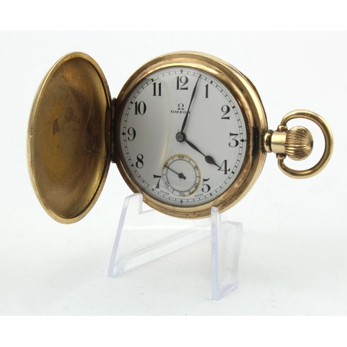 777 - Gents gold plated full hunter pocket watch by Omega in the Dennison 