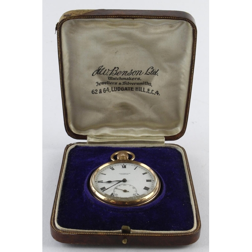 783 - Airship interest – a Gents 9ct Gold cased open face pocket watch by Benson, hallmarked Birmingham 19... 