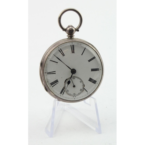 785 - Gents silver cased open face pocket watch, hallmarked London 1864. The white dial with black roman n... 