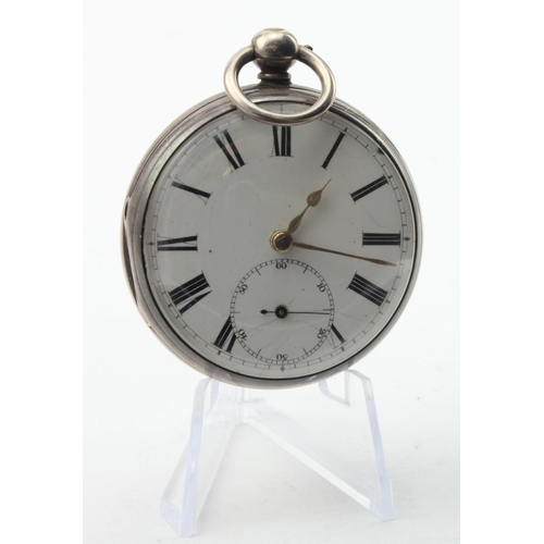 796 - Gents silver cased open face pocket watch, hallmarked London 1860. The white dial with black roman n... 