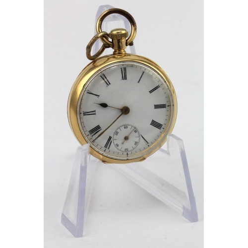 797 - Ladies 18ct cased open face pocket watch. The white dial with black roman numerals, subsidiary secon... 