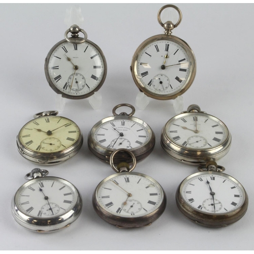 798 - Eight gents silver cased pocket watches, the majority not working.