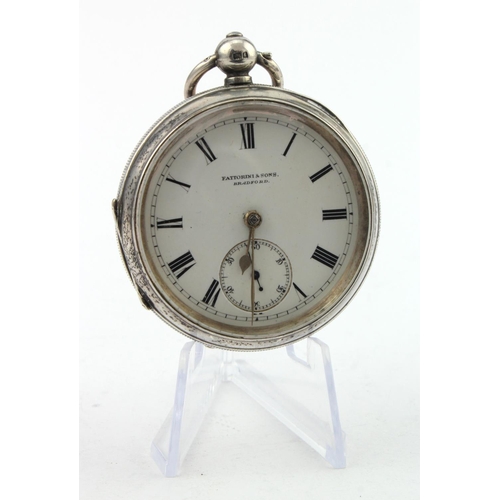 802 - Gents silver cased open face pocket watch by Fattorini & Sons Bradford, hallmarked Birmingham 1907. ... 