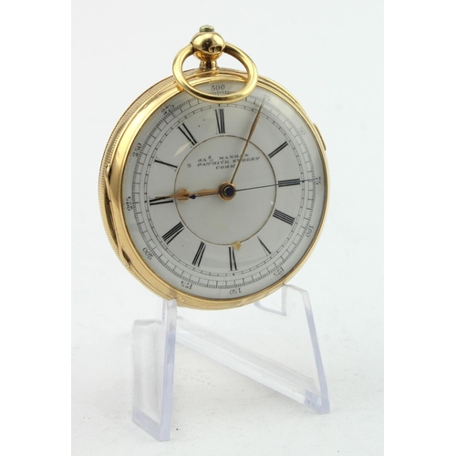 803 - Gents 18ct cased open face pocket watch by Mangan, Patrick Street Cork, hallmarked Birmingham 1882. ... 