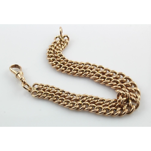 812 - 9ct double link pocket watch chain (all links stamped). Length approx. 22cm, weight 49g