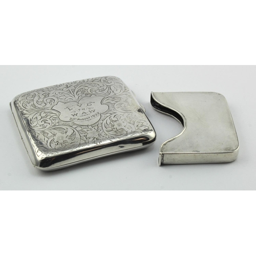 965 - Silver cigarette case with floriate design plus an unusual silver card case, hallmarked respectively... 