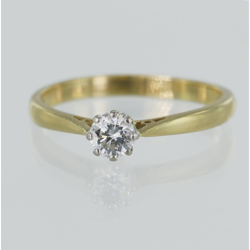 98 - Yellow gold (tests 18ct) diamond solitaire ring, one round brilliant cut approx. 0.40ct, estimated c... 