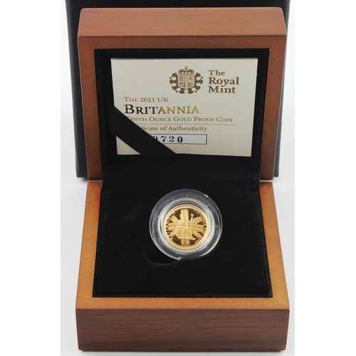 1 - Britannia Ten Pounds (1/10th oz) 2011 gold proof aFDC boxed as issued