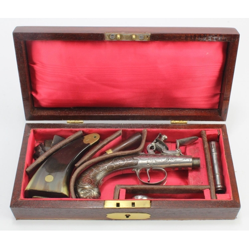 1016 - Pistol, a fine flintlock, boxlock, cannon barrelled Queen Anne pocket pistol by 'I. Parr', c1745-60.... 