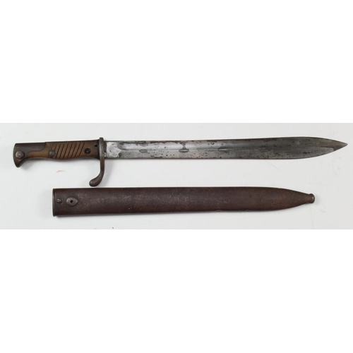 1019 - Imperial German WW1 Butcher Bayonet with steel scabbard. Blade maker marked 'Gebr Hartkopf Solingen'... 