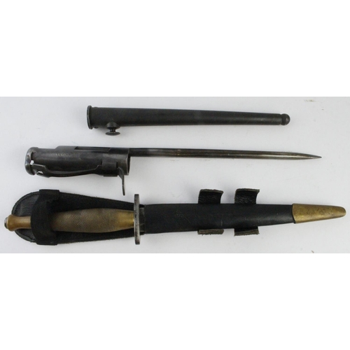 1021 - Indian made Commando Dagger with leather scabbard, and a maker marked 'B&JSL' Sten Sub Machine Gun b... 