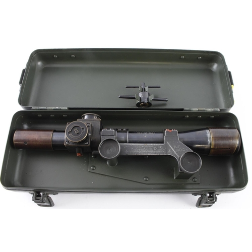 1034 - No4 Lee Enfield Sniper Scope No32 Mk1 in its correct tin marked 'Case Stg Tel No8 Mark 1 B.E.Ltd 194... 