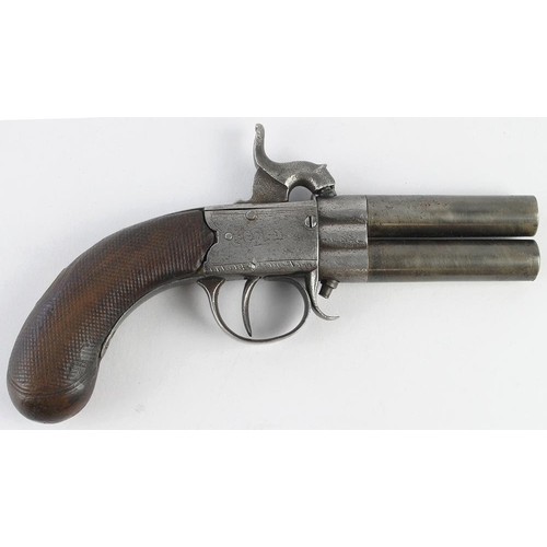 1036 - Over & Under Turn-Over Percussion Pocket Pistol circa 1840, 80-bore with 3 in. turn-off steel barrel... 