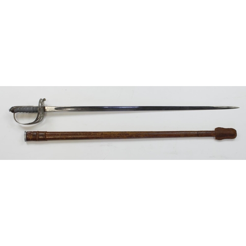 1075 - Victorian 1827 Pattern Rifle Officers Sword, VR Crown and strung bugle device to steel guard. Wirebo... 