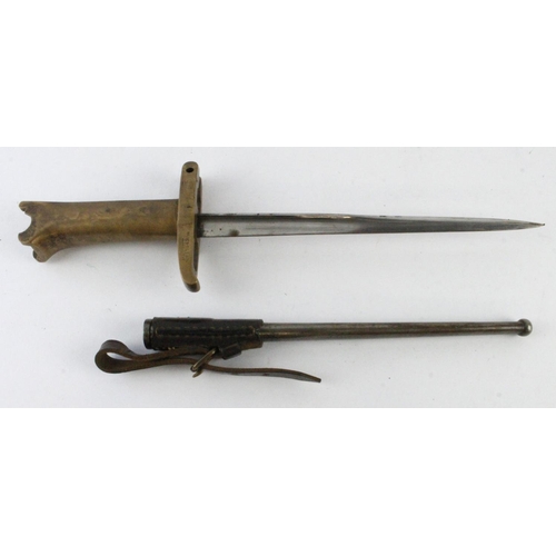 1081 - Webley Mk6 bayonet with scabbard and leather strap. 'Patent No17143/16'.