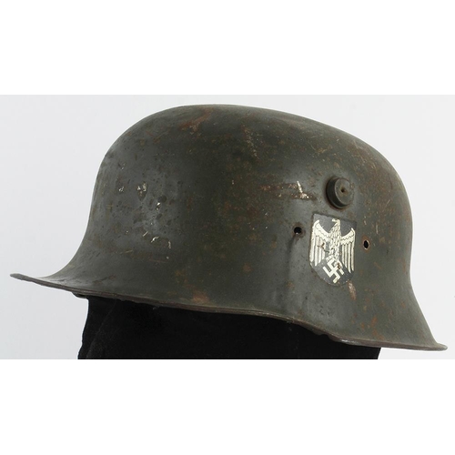 1106 - German 3rd Reich Double Decal Childs tin Stahlhelm, no liner, good decals, maker marked inside