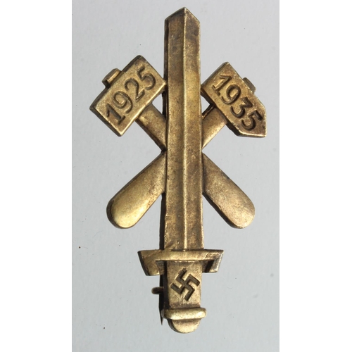 1111 - German 3rd Reich Gau Essen Gold Grade Badge (Solid Gilded Brass).