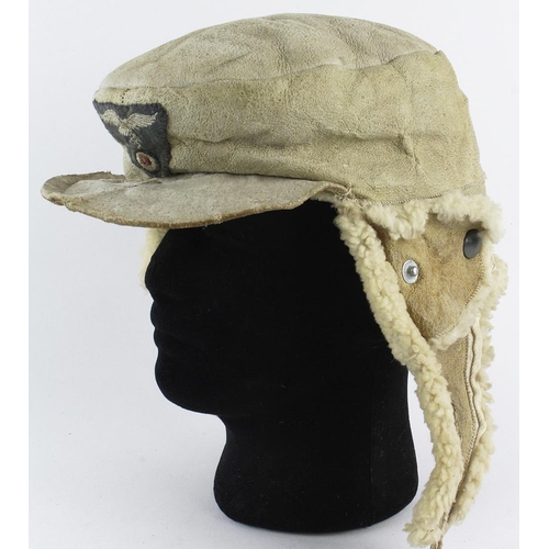 1115 - German 3rd Reich Luftwaffe sheepskin Winter Hat, correct style and studs, possible replacement Eagle