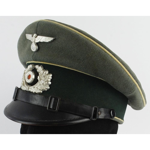 1122 - German 3rd Reich NCO Army Peaked Cap, damaged sweatband with old repair