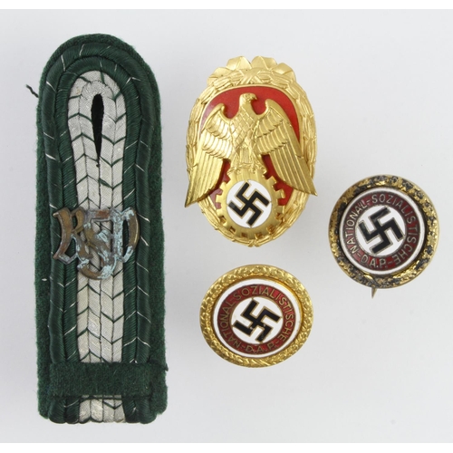 1124 - German 3rd Reich party badges and a shoulder board  (4)