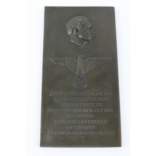 1142 - German Adolf Hitler bronze plaque in memory of the completion of the chancellery of the third Reich ... 