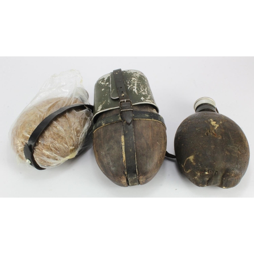 1150 - German Army Water Cans various, 1) marked 'HRE 60' to lid, no date on bottle. 2) marked 'ESB39' to l... 