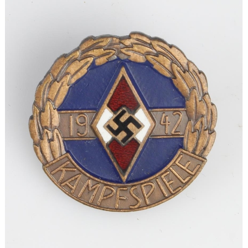 1193 - German HJ Hitler Youth 1942 Kampfspiele badge scarce.