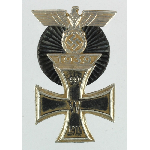 1196 - German Iron Cross 1st class with 1939 bar to the Iron Cross.  Some age wear.