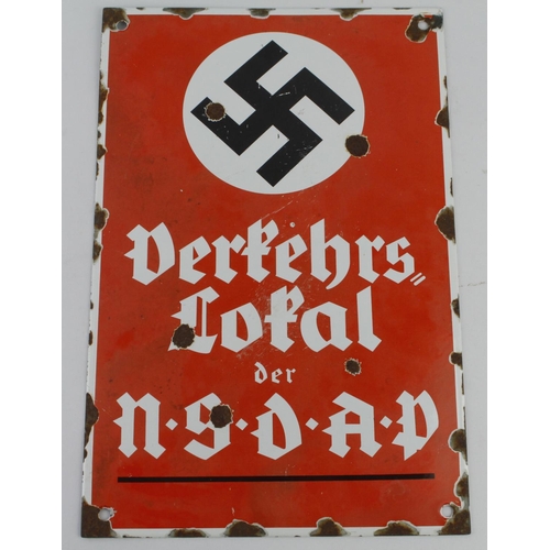 1232 - German NSDAP large enamel plaque 200x300 some age wear and rusting damage.