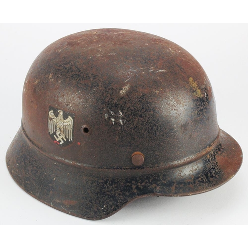 1270 - German Single Decal WW2 army helmet with original liner, owners name 