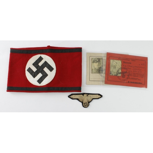 1274 - German SS arm band with SS ID card and sleeve eagle.