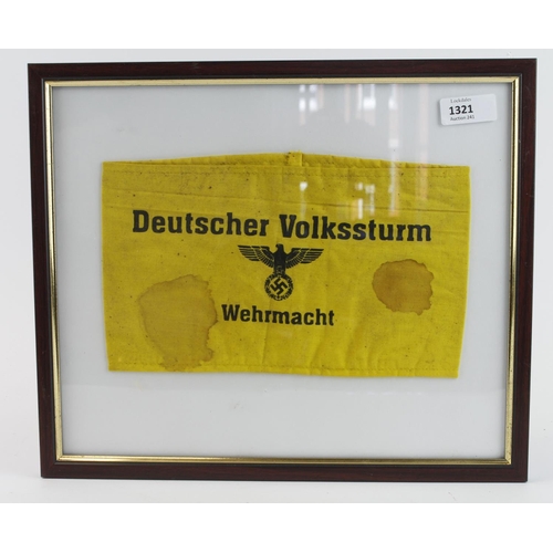 1321 - German WW2 framed Deutscher Volkssturm arm band.