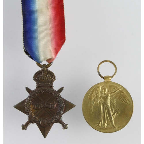 1436 - 1915 Star and Victory Medal to 21489 Pte J B Brooks G.Gds. Born Bury, Lancs. Wounded in Action GSW t... 