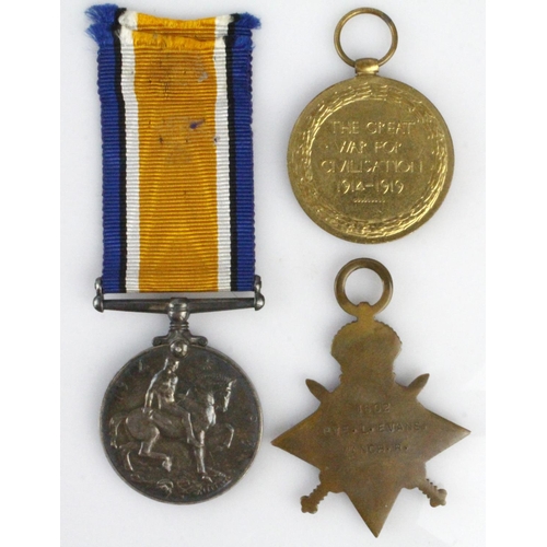 1440 - 1915 Star Trio for 1602 Pte Leonard Evans 1/6th Bn Manchester Regt. KIA Gallipoli 7/8/1915, during t... 