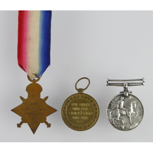 1441 - 1915 Star Trio named (754 L.Cpl D Bell Lanark Yeo).  (3)