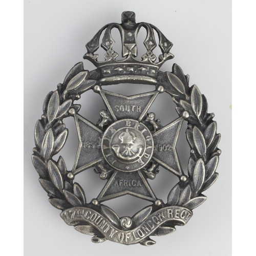 1460 - Badge 17th County of London Regiment / Rifle Brigade cast pouch badge, tests silver.