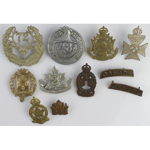 1497 - Badges various, predominantly Canadian Regiments (11 items)