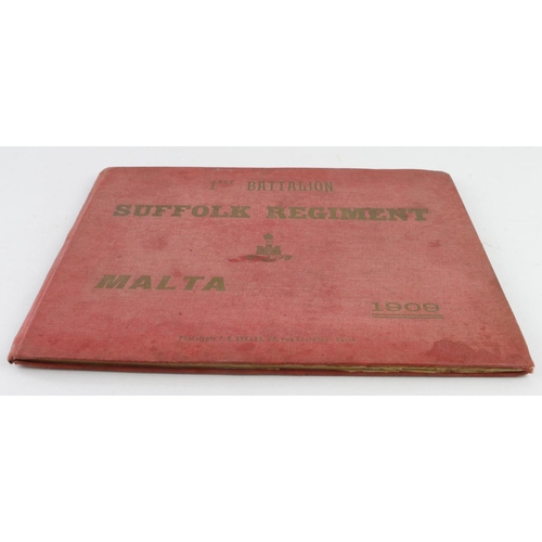 1510 - Book - 1st Battalion Suffolk Regiment Malta 1909, full of superb group photos, some naming soldiers