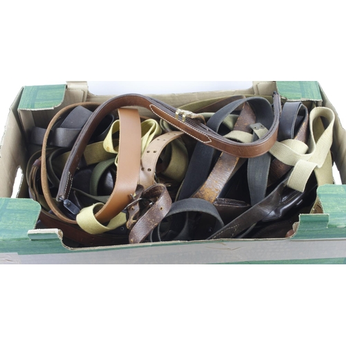 1516 - Box of various Military leather items including Holster, Slings and Belts  (qty)  Buyer collects