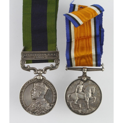 1554 - BWM (100491 Pte F B Spencer MGC), and GV India General Service Medal with Afghanistan NWF 1919 clasp... 