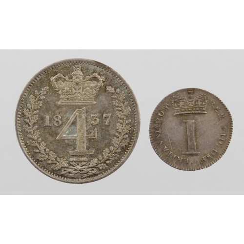 156 - Maundy Oddments (2): George III 'bull head' Penny 1818 toned GEF, and William IV Fourpence 1837 ligh... 