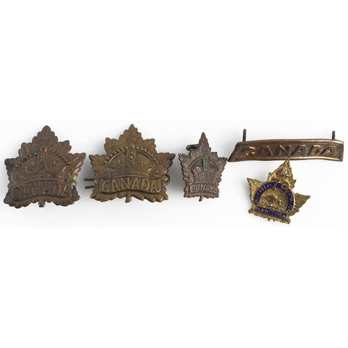 1563 - Canadian badges - including sweetheart badge '79 Manitoba Overseas Battalion'. With maker marked & d... 