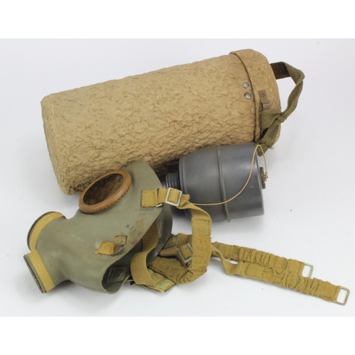 1566 - Captured French Ajax WW2 Gas Mask, Captured by Germans and reused, with good compressed card carry t... 