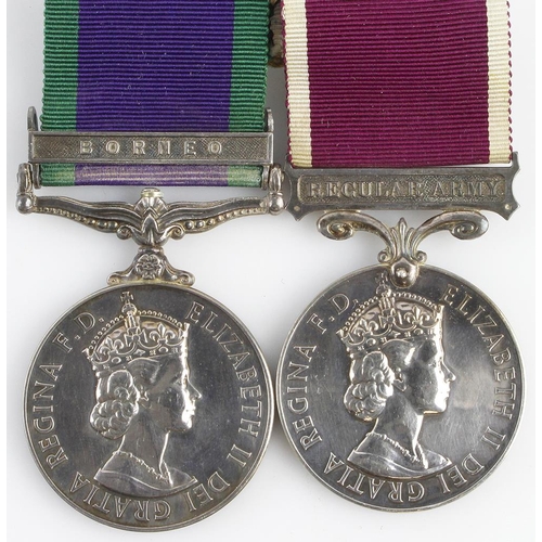 1574 - CSM QE2 with Borneo clasp (22171213 S.Sgt J W Kite RA), mounted with QE2 Regular Army LSGC Medal (22... 