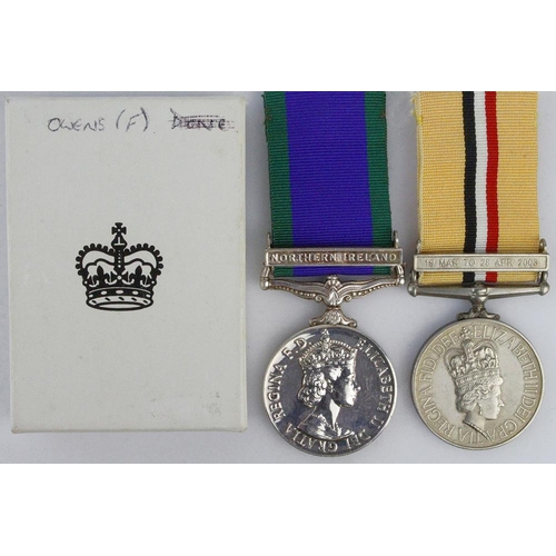 1575 - CSM QE2 with Northern Ireland clasp (W1042196 Pte L J Owens RLC), with Iraq Medal + clasp 19 Mar to ... 