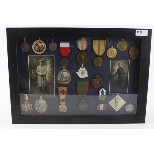 1593 - French collection of medals photos badges etc., including St Helena 1821 medal awarded to Napoleon’s... 