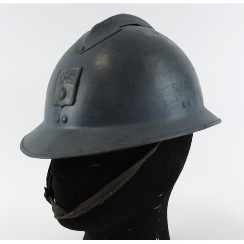 1596 - French post WW1 army helmet 1920-30 all complete with liner and chin strap.