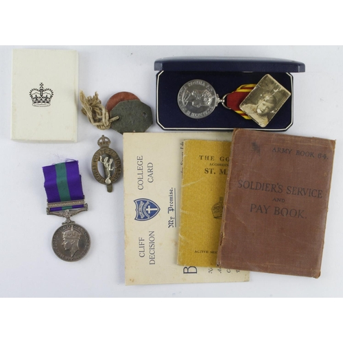 1608 - Group - GSM GVI with Palestine 1945-48 clasp (14158648 Sigmn L J Willmen R.Sigs), Fire Service QE2 L... 